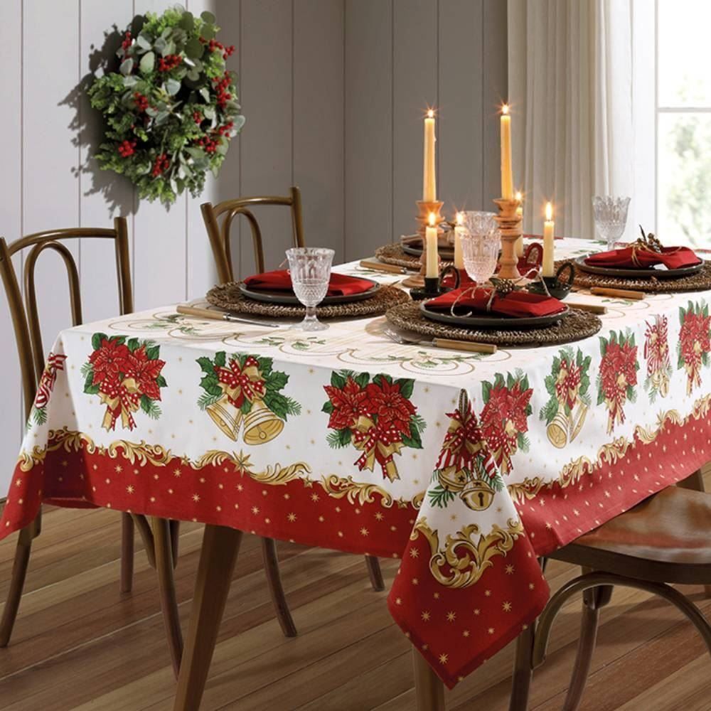 Toalha de Mesa Natal 1,40X2,10 m Döhler - Sinos Dourados