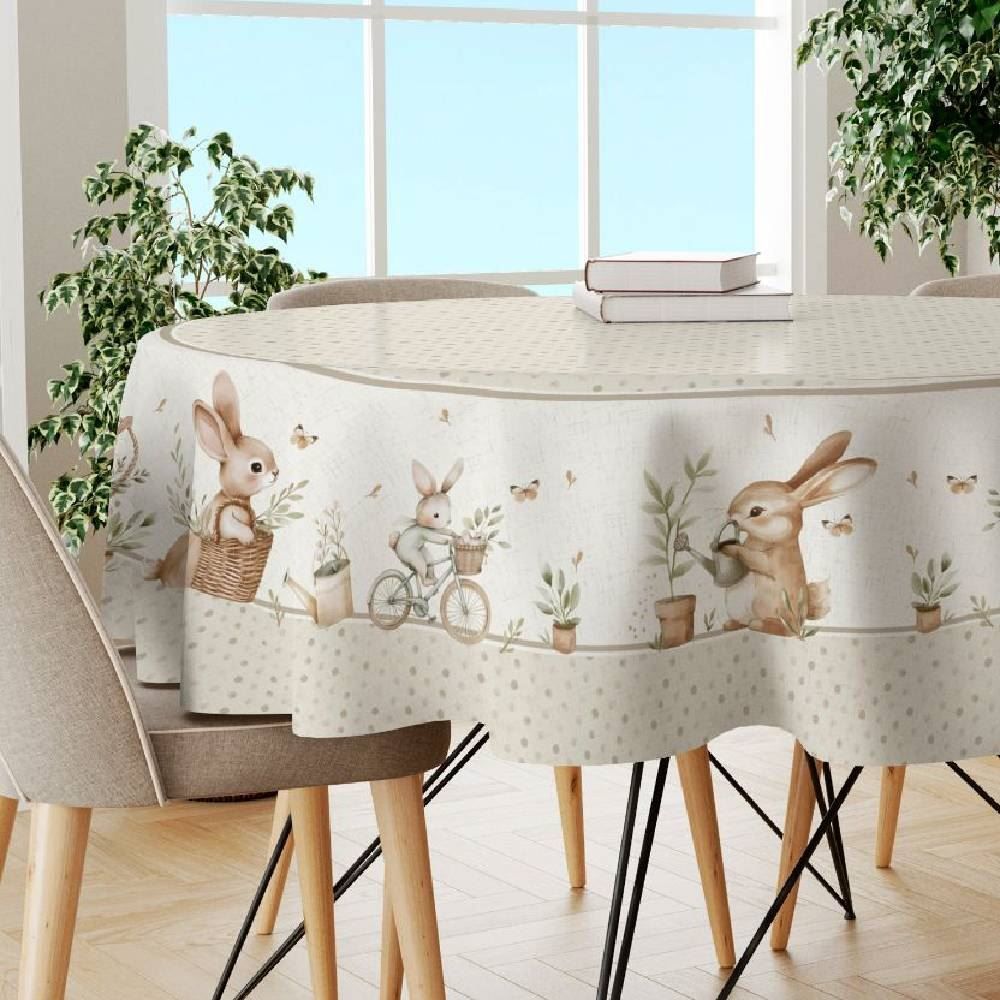 Toalha de Mesa Redonda de Páscoa Estampada 1,50M Havan Casa - Coelho Jardim Bege