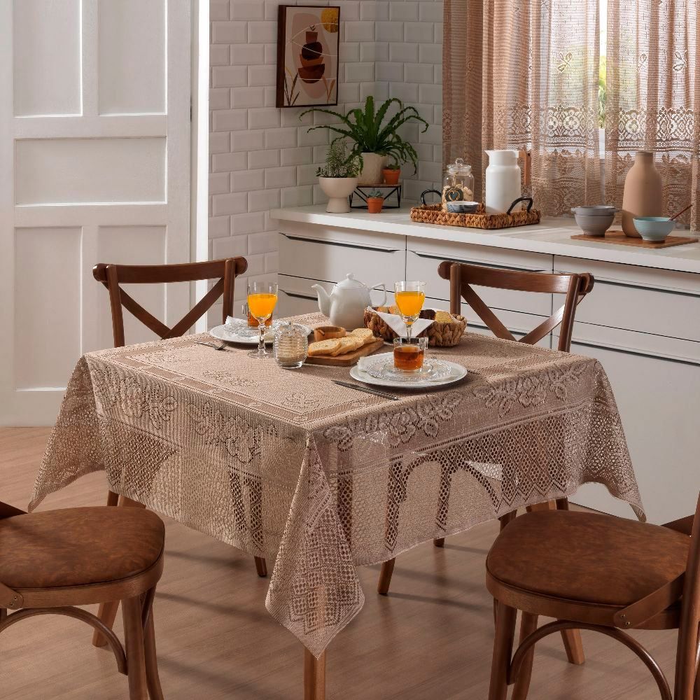 Toalha De Mesa Quadrada 200X200cm Valência Havan Casa 1 Pç - Marrom Claro