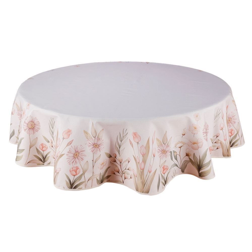 Toalha de Mesa Redonda Clean Renova Dohler - Flores Salmão