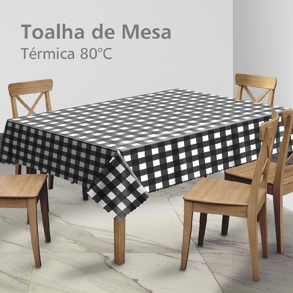 Toalha De Mesa Térmica 1,38X1,38 M Salehtex - Xadrez Preto
