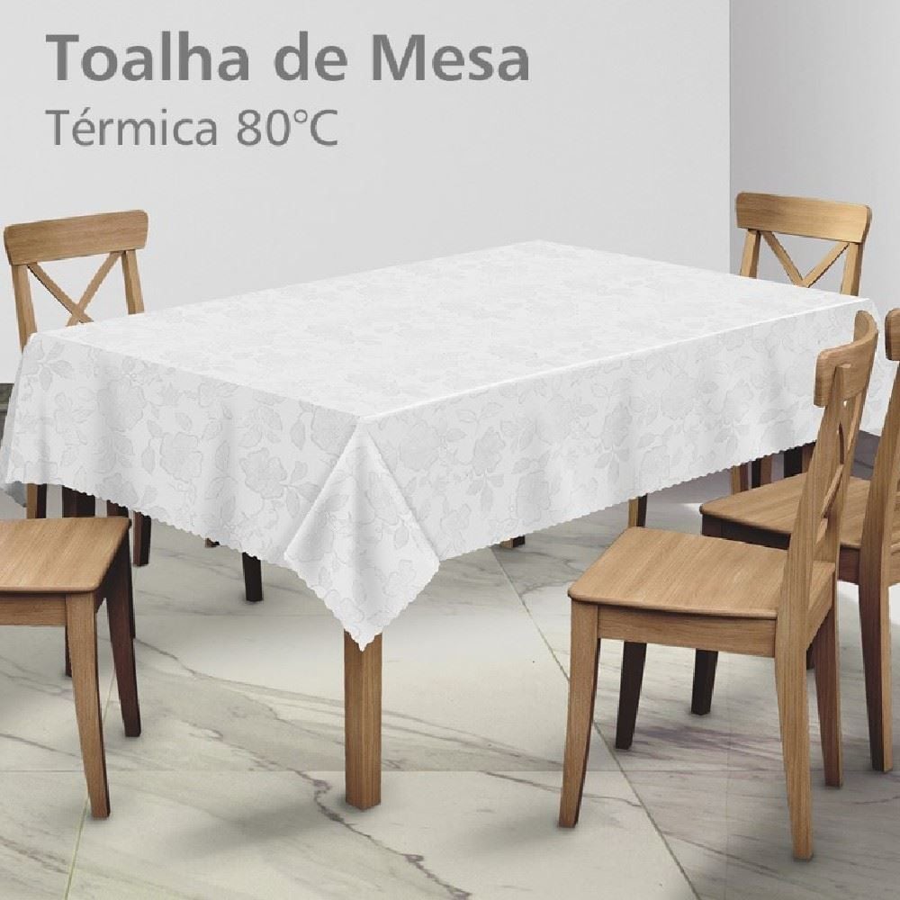 Toalha De Mesa Térmica 1,38X1,38 M Salehtex - Branca Jacquard