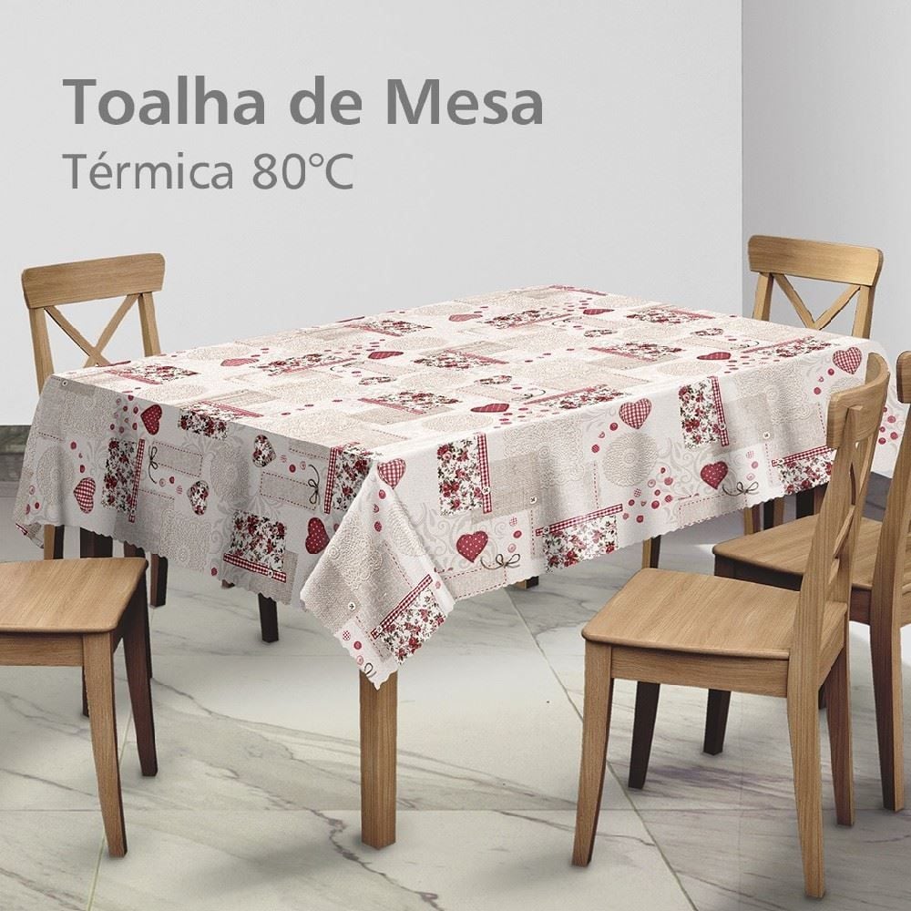 Toalha De Mesa Térmica 1,38X1,38 M Salehtex - Coração Patchwork
