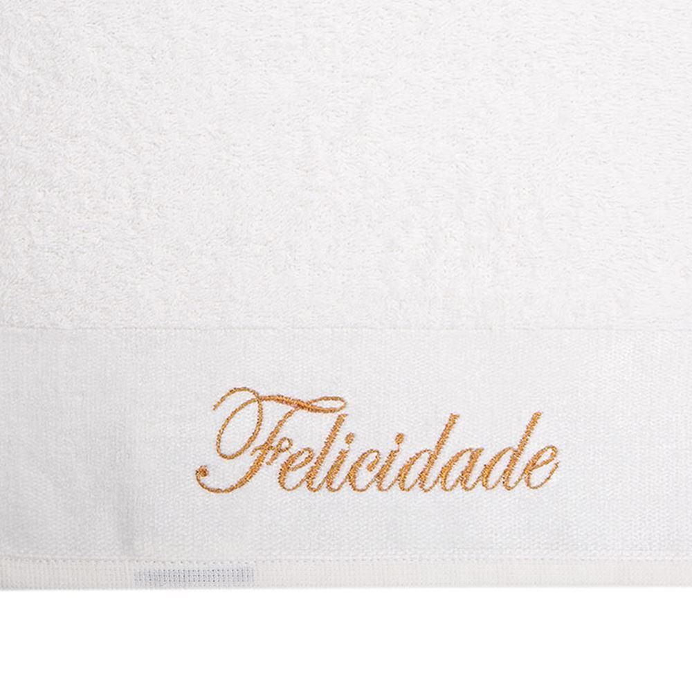Toalha De Rosto Bordada Desejos - Off White Felicidade