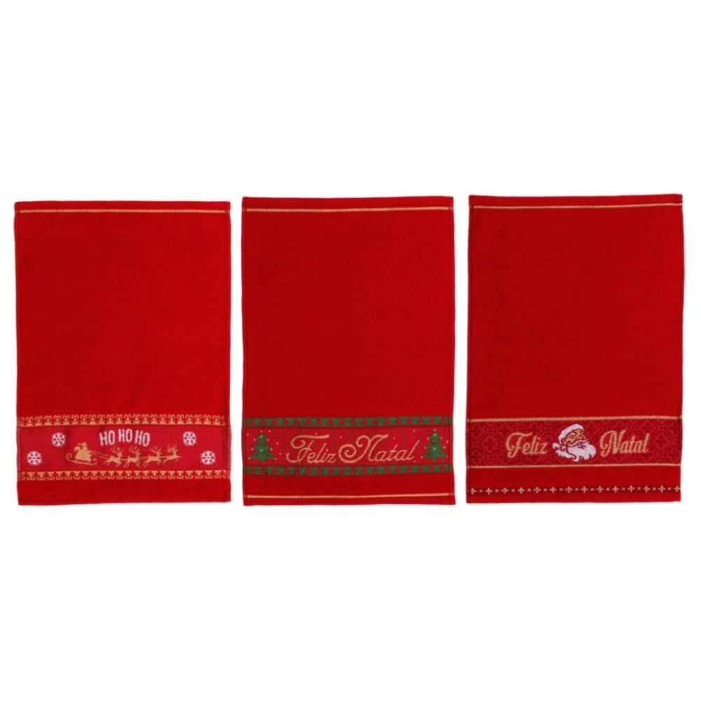 Toalha Lavabo Felpuda Natal 32 cm X 45 cm Havan Casa - Vermelho