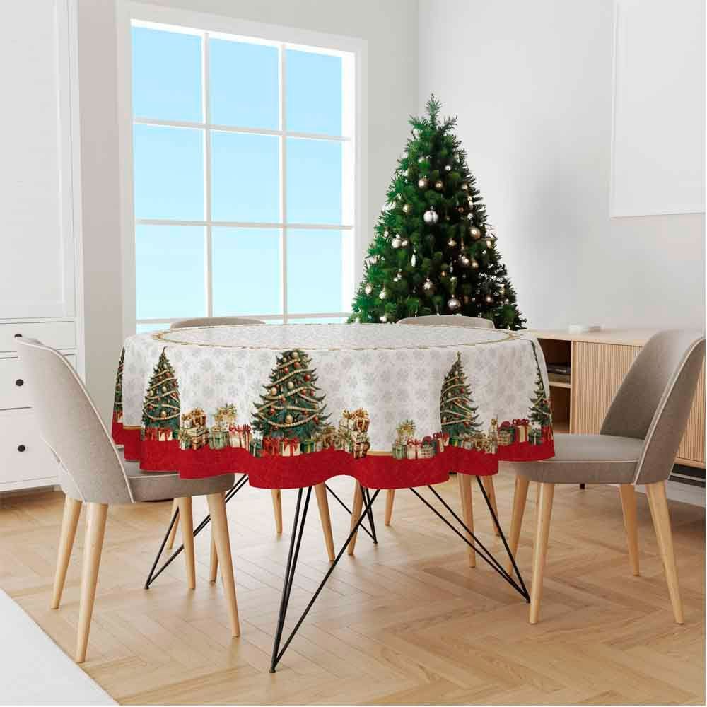 Toalha Mesa Natal Encantado Redonda 1,50M - ARVORE