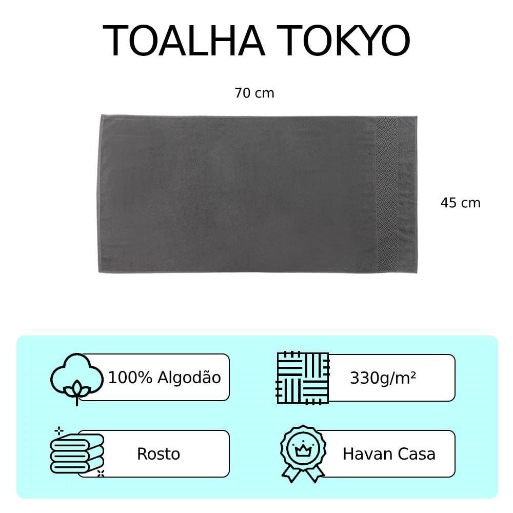 Toalha De Rosto 100% Algodão Tokyo Havan Casa - Cinza