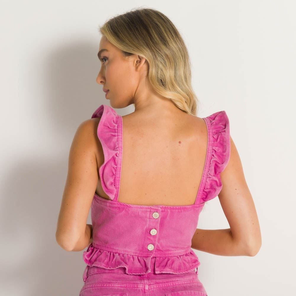 Top Feminino Sarja com Botões Boby Blues