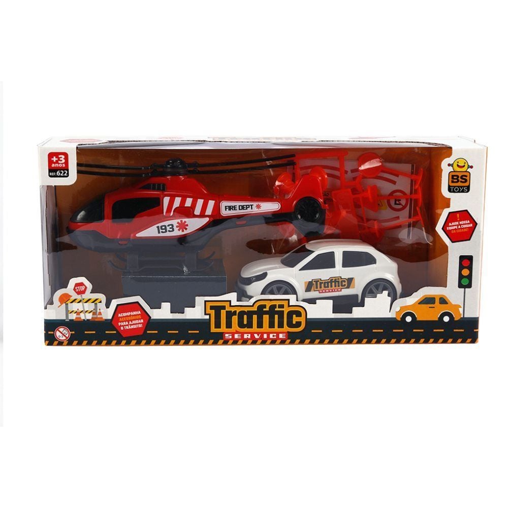 Conjunto Carro e Helicóptero Traffic Service Bs Toys - Sortido