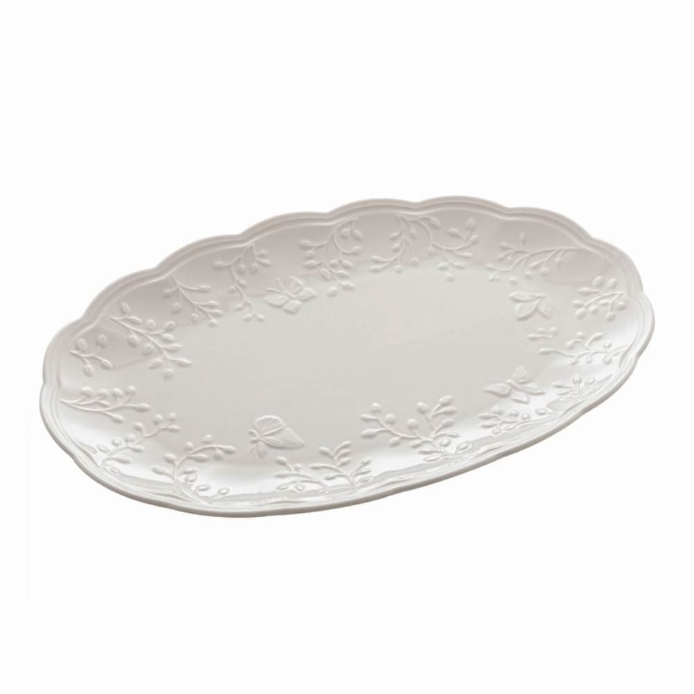 Travessa Lyor De Porcelana Butterfly 36,5Cm X 24Cm X 3Cm - Branco