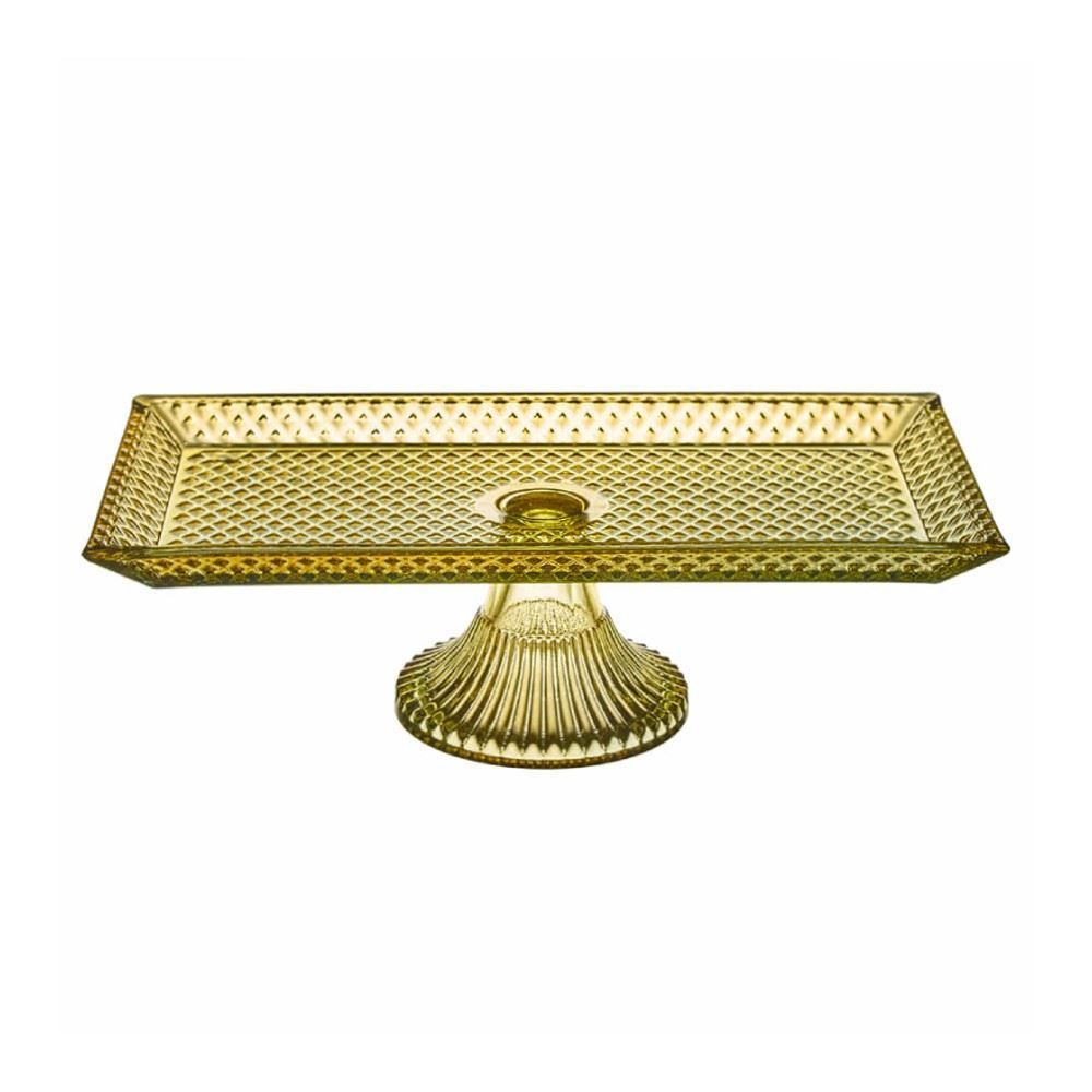 Travessa Retangular com Pé Zafira Âmbar Vitazza - Vidro