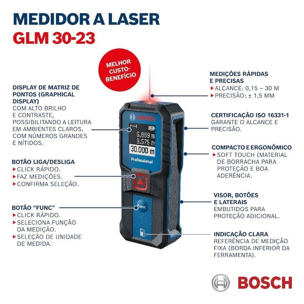 Trena Laser Glm 30-23 Com Alcance De 30 Metros Bosch - 0601072XG0