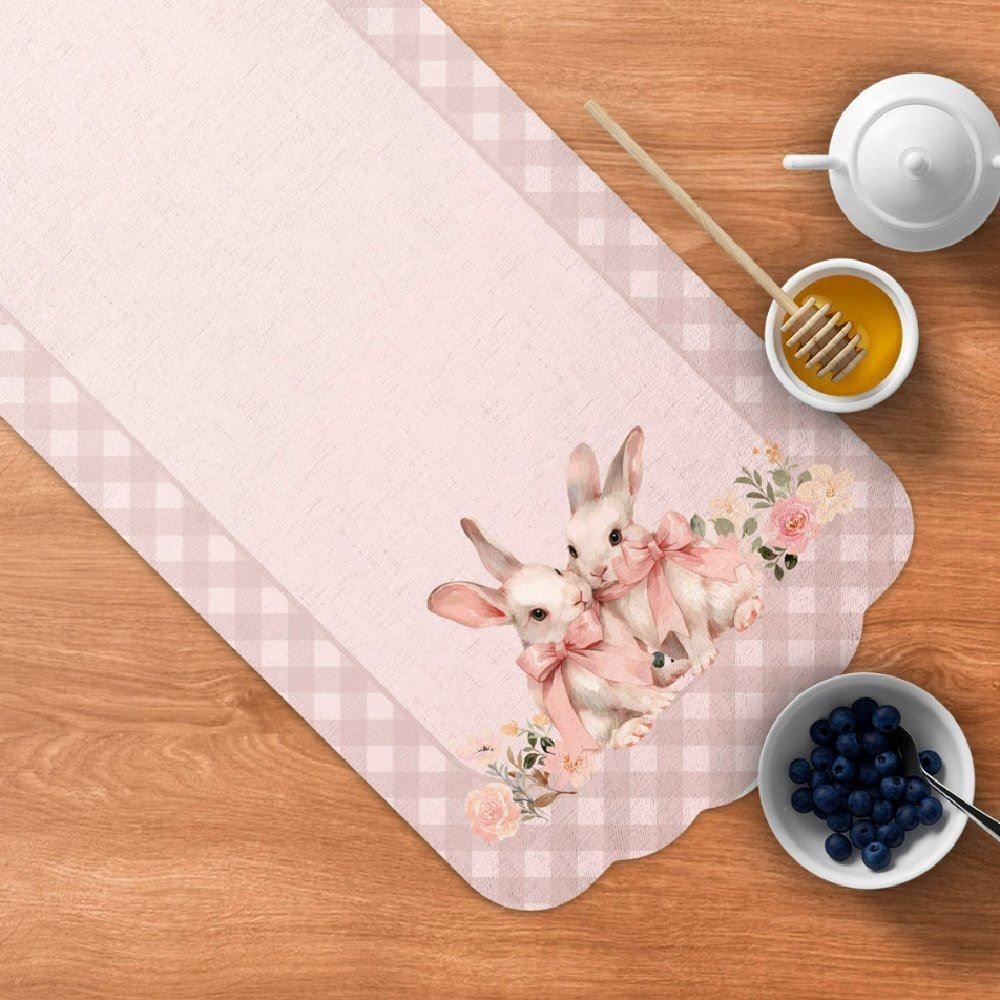Trilho de Mesa Páscoa 40X120 cm Havan Casa - Coelho Laço Rosa