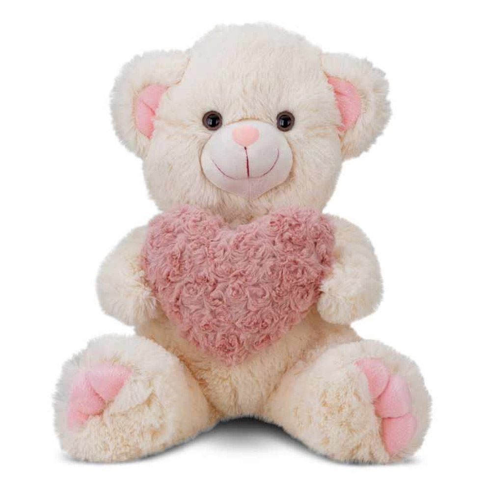 Urso De Pelúcia Encanto Baunilha Com Coração Peludo 39 Cm Cortex - 0268