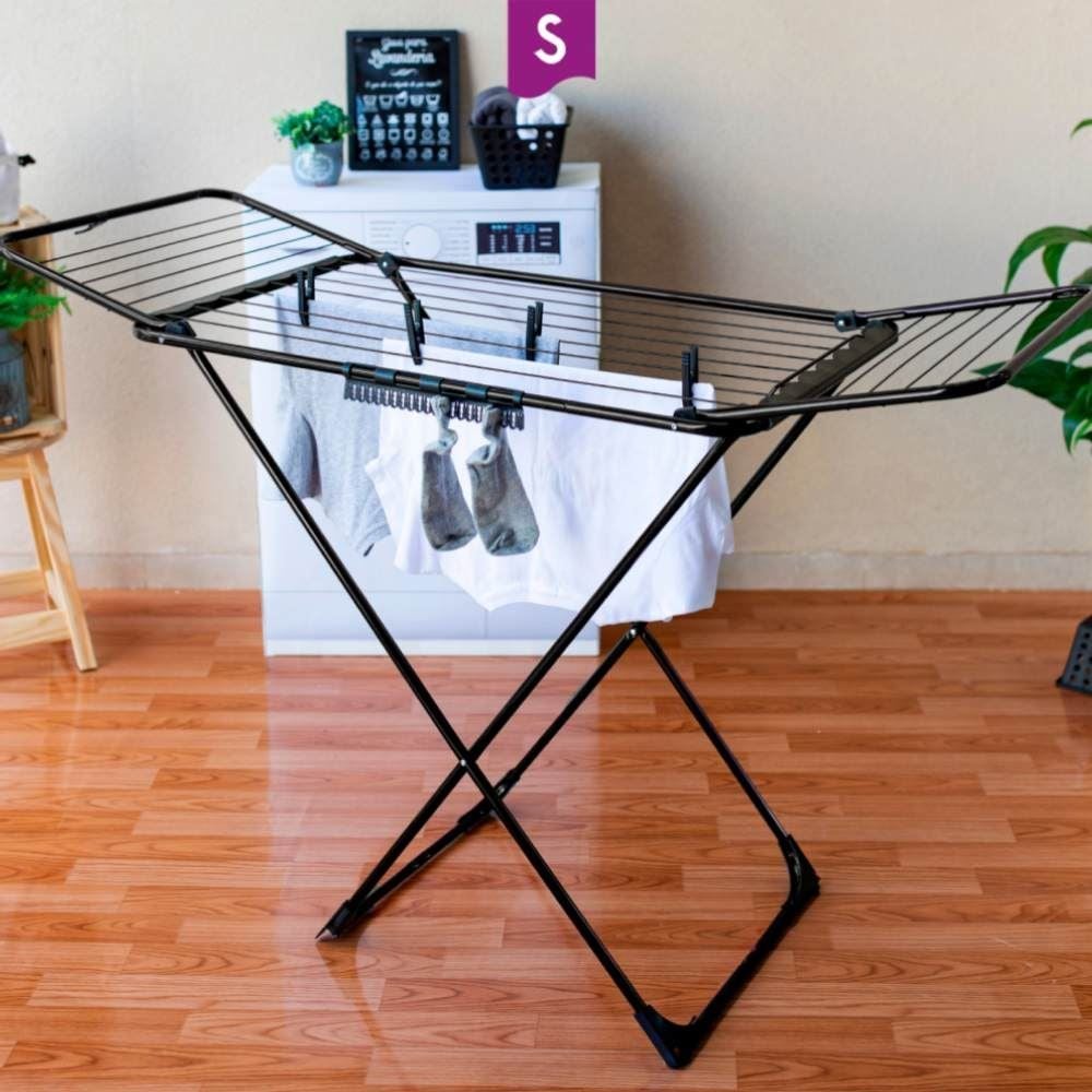 Varal De Chão Com Abas E Rodinhas Pegasús Secalux - Preto