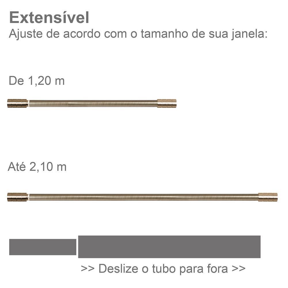 Varão Extensivo 1,20 a 2,10m Cilindro Evolux - Ouro Velho