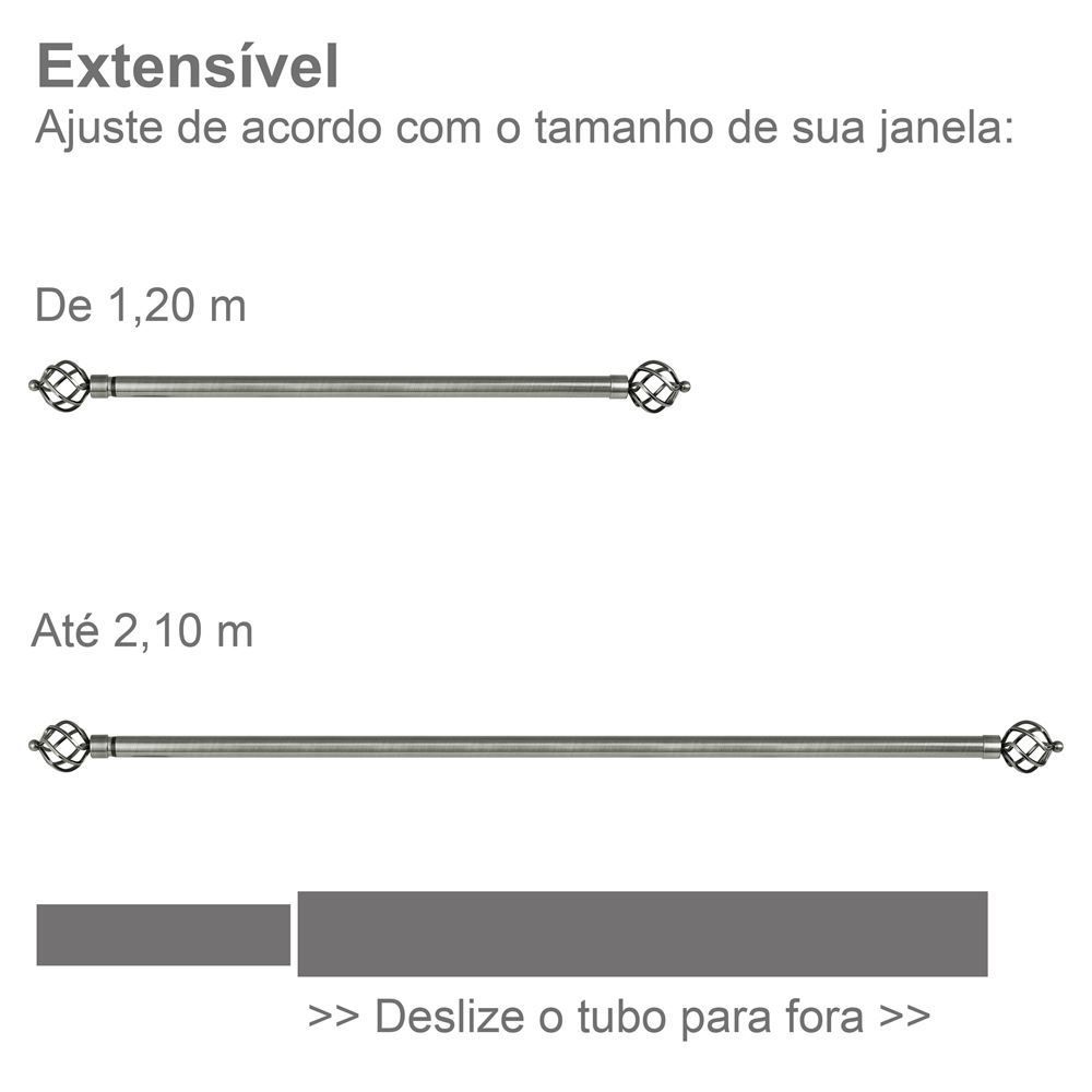 Varão Extensivo 1,20 a 2,10m Coroa Evolux - Cromado