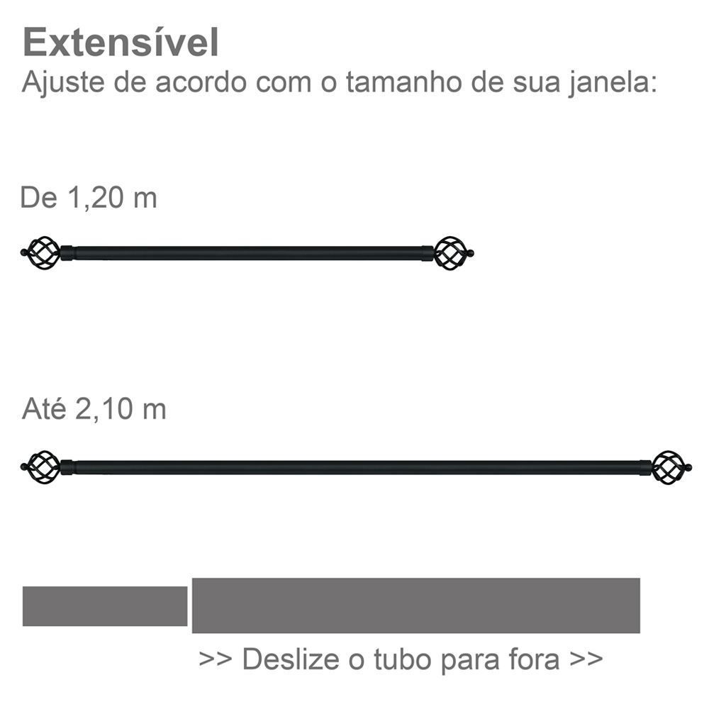 Varão Extensivo 1,20 A 2,10M Coroa Evolux - Preto