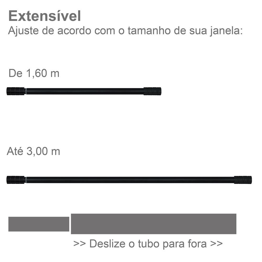 Varão Extensivo 1,60 A 3,00M Cilindro Evolux - Preto