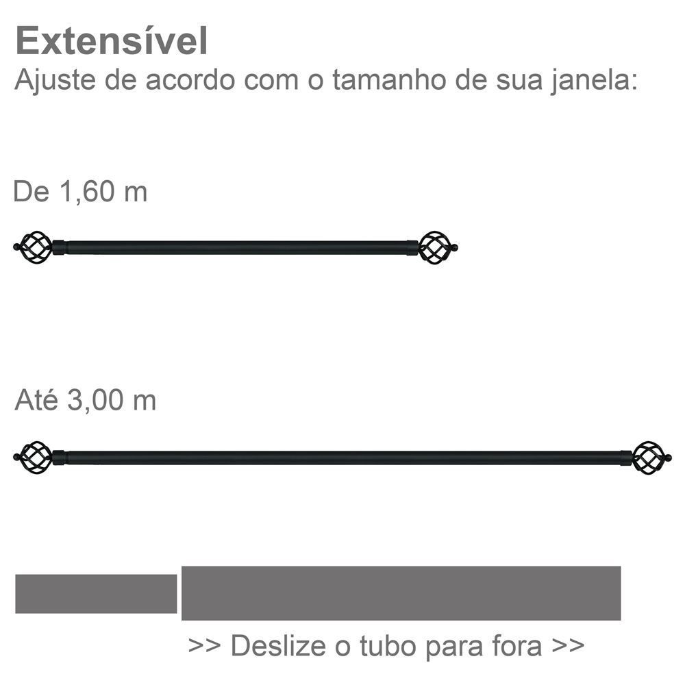 Varão Extensivo 1,60 A 3,00M Coroa Evolux - Preto