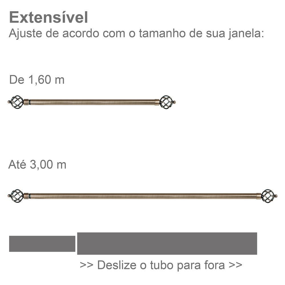 Varão Extensivo 1,60 a 3,00m Coroa Evolux - Ouro Velho