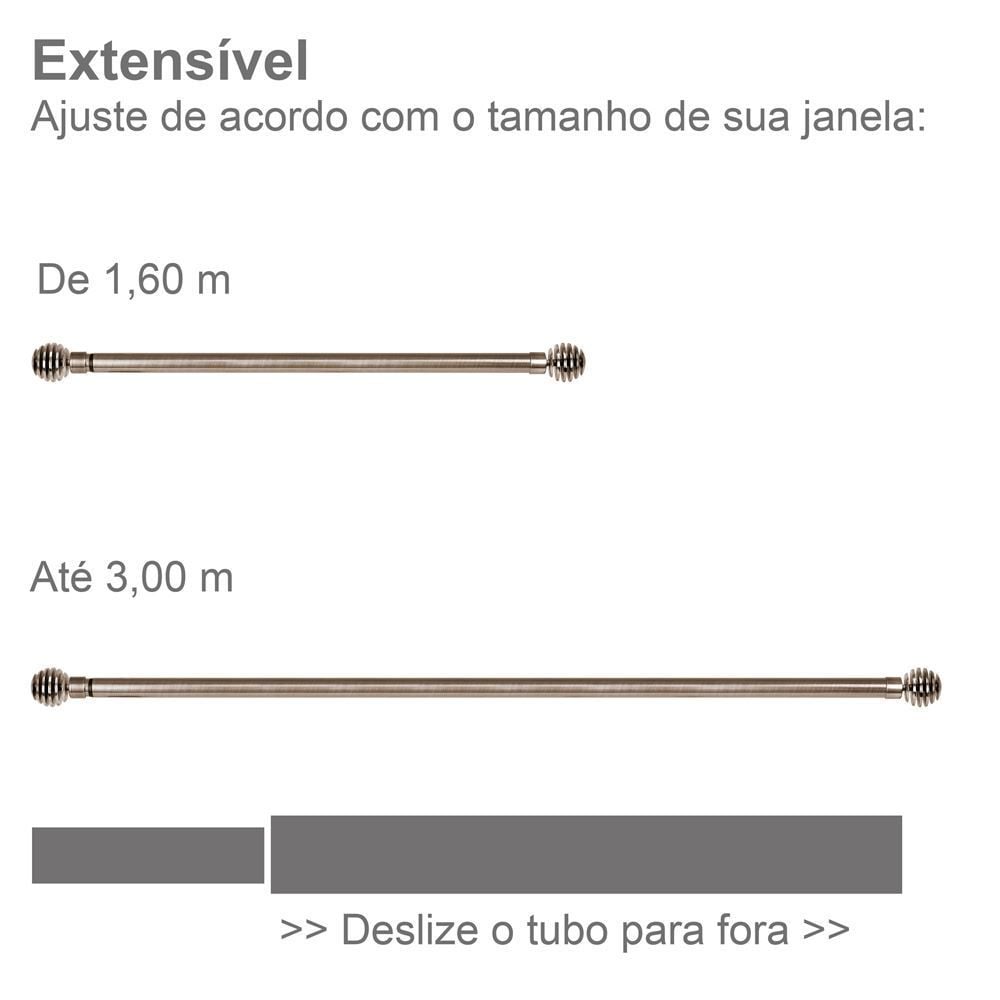 Varão Extensivo 1,60 À 3,00 m Esfera Evolux - Ouro Velho