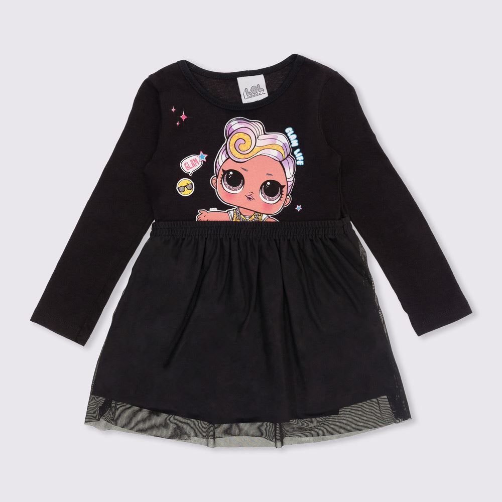 Vestido 1 a 3 anos Manga Longa Lol com Tule Brandili