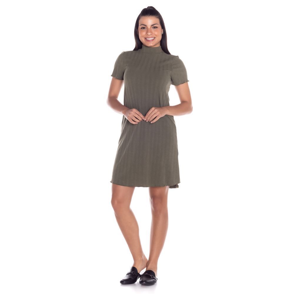 Vestido Canelado com Gola Alta Patrícia Foster