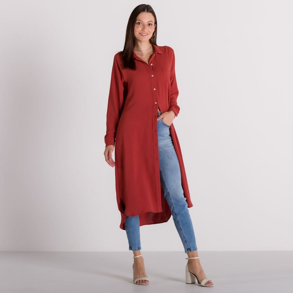 Vestido Chemise Manga Longa Patricia Foster