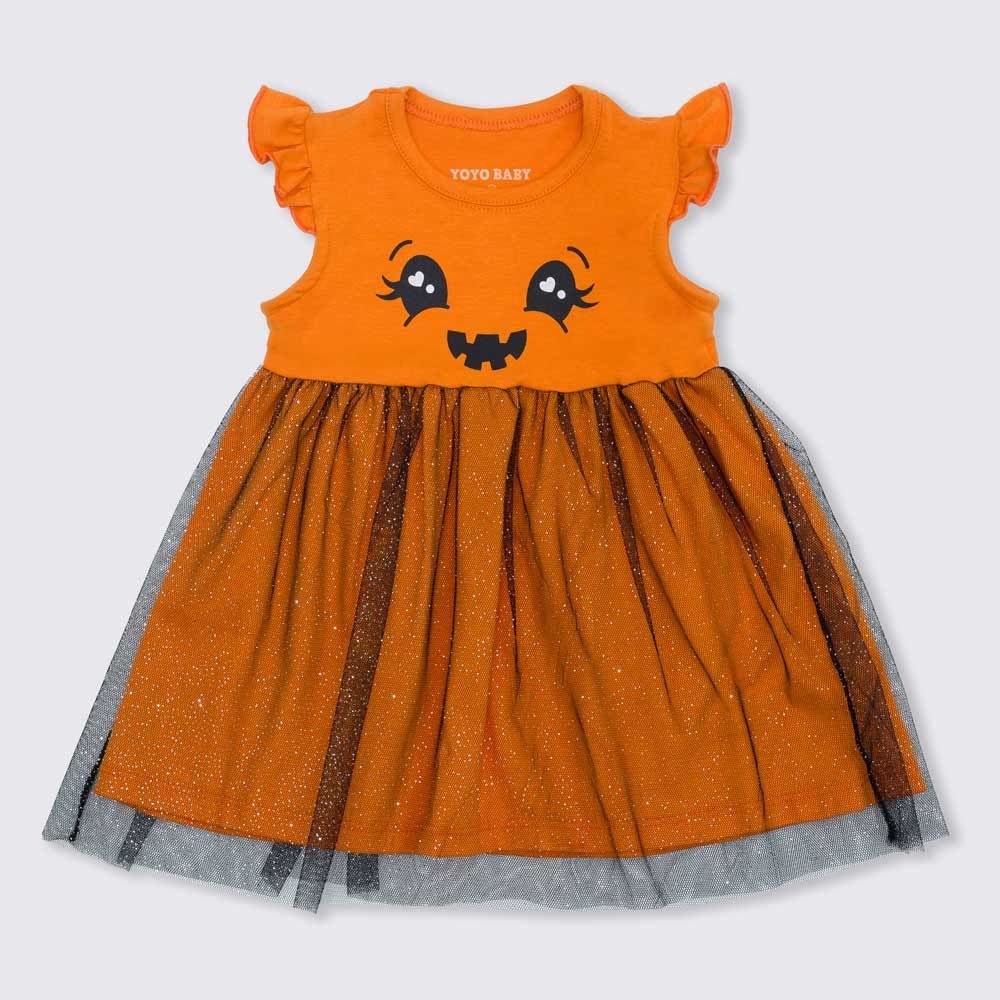 Vestido de Bebê Malha Cotton Abóbora com Bolsinha Yoyo Baby