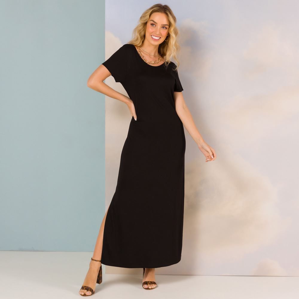Vestido Liso Longo com Fenda Patrícia Foster