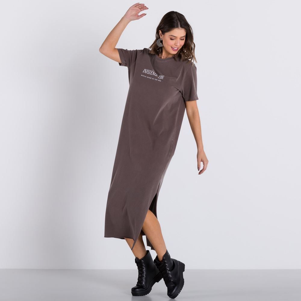 Vestido Longo Malha Estonada com Fenda Boby Blues