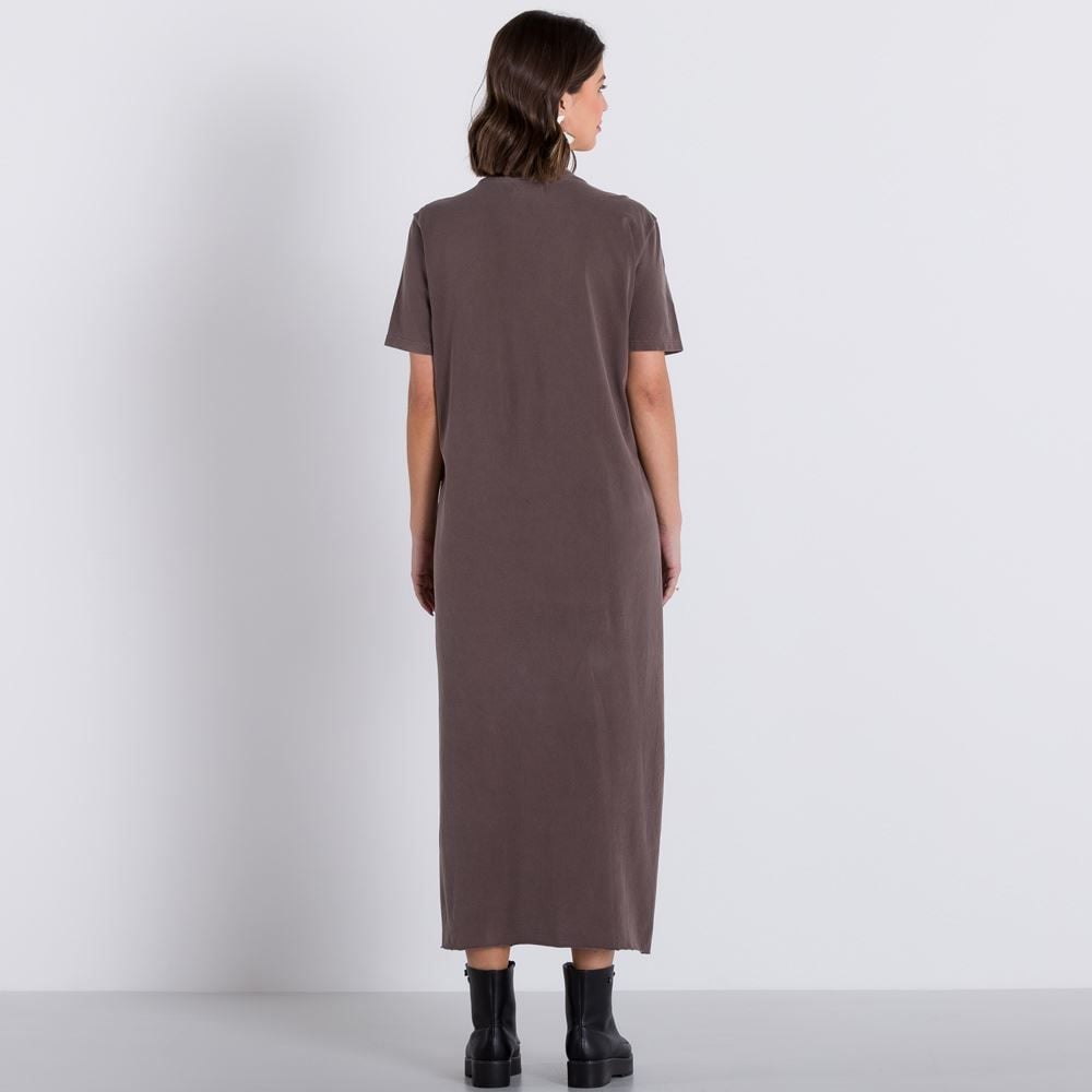 Vestido Longo Malha Estonada com Fenda Boby Blues