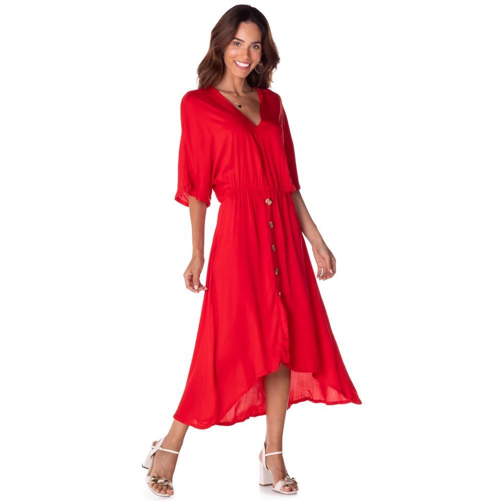 Vestido Longo Viscose Manga Ampla Patrícia Foster