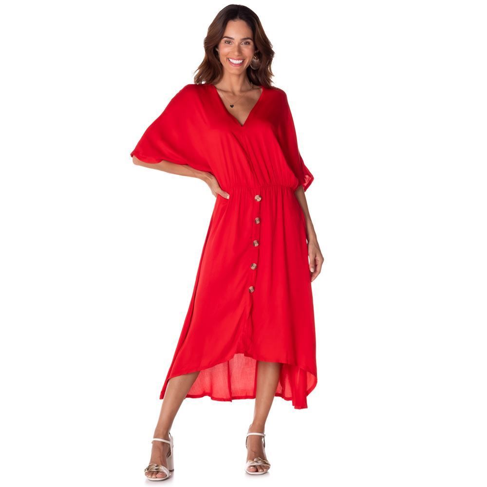 Vestido Longo Viscose Manga Ampla Patrícia Foster