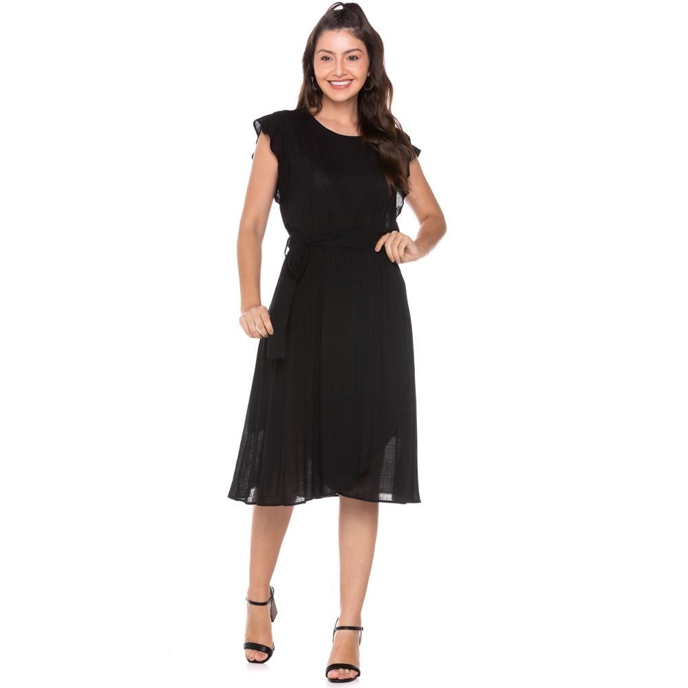 Vestido Manga Curta com Babado Patrícia Foster