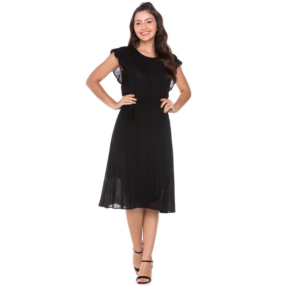 Vestido Manga Curta com Babado Patrícia Foster