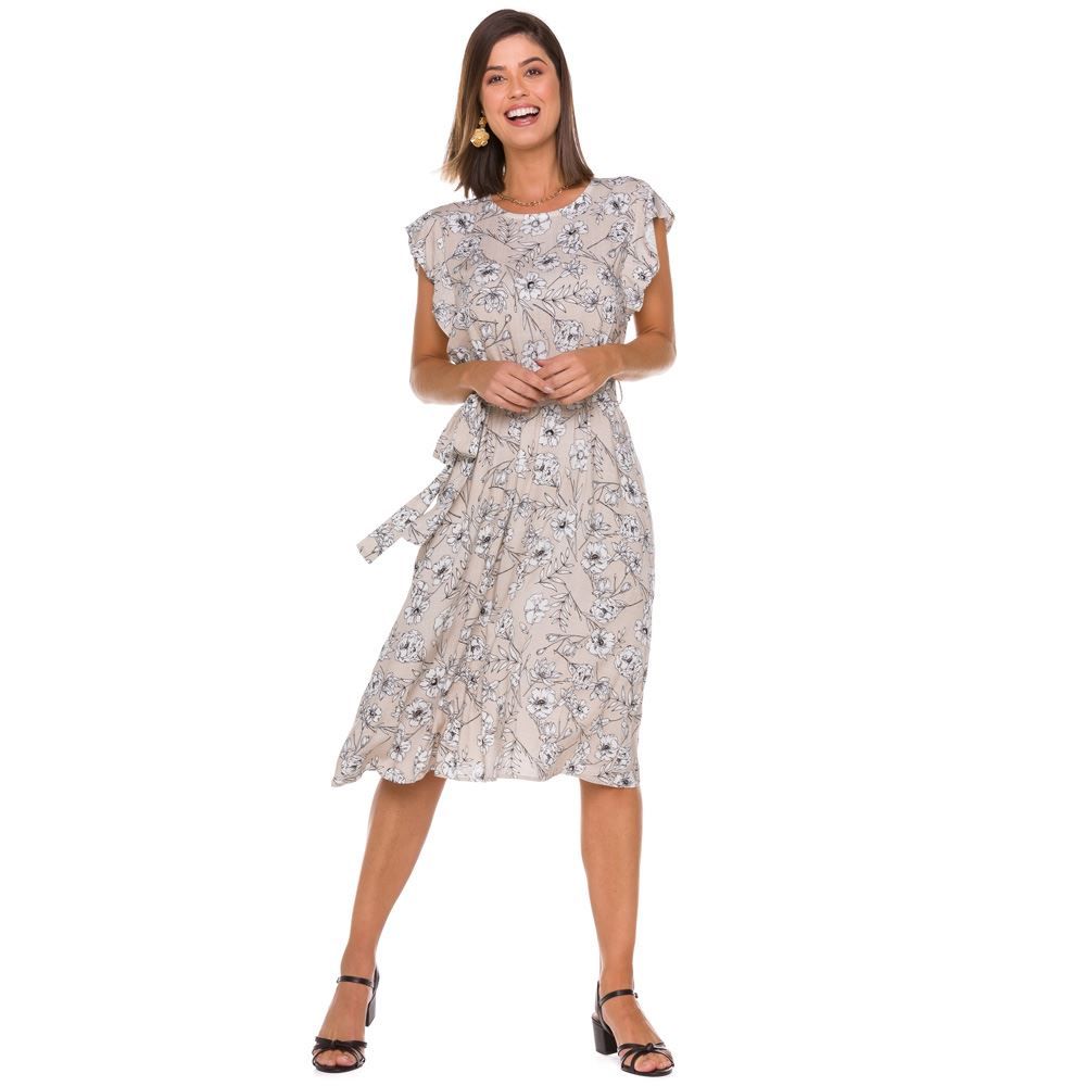 Vestido Manga Curta com Babado Patrícia Foster