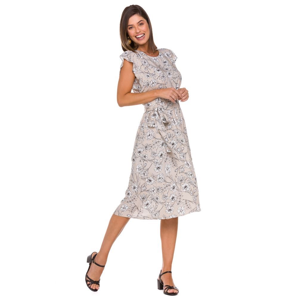 Vestido Manga Curta com Babado Patrícia Foster