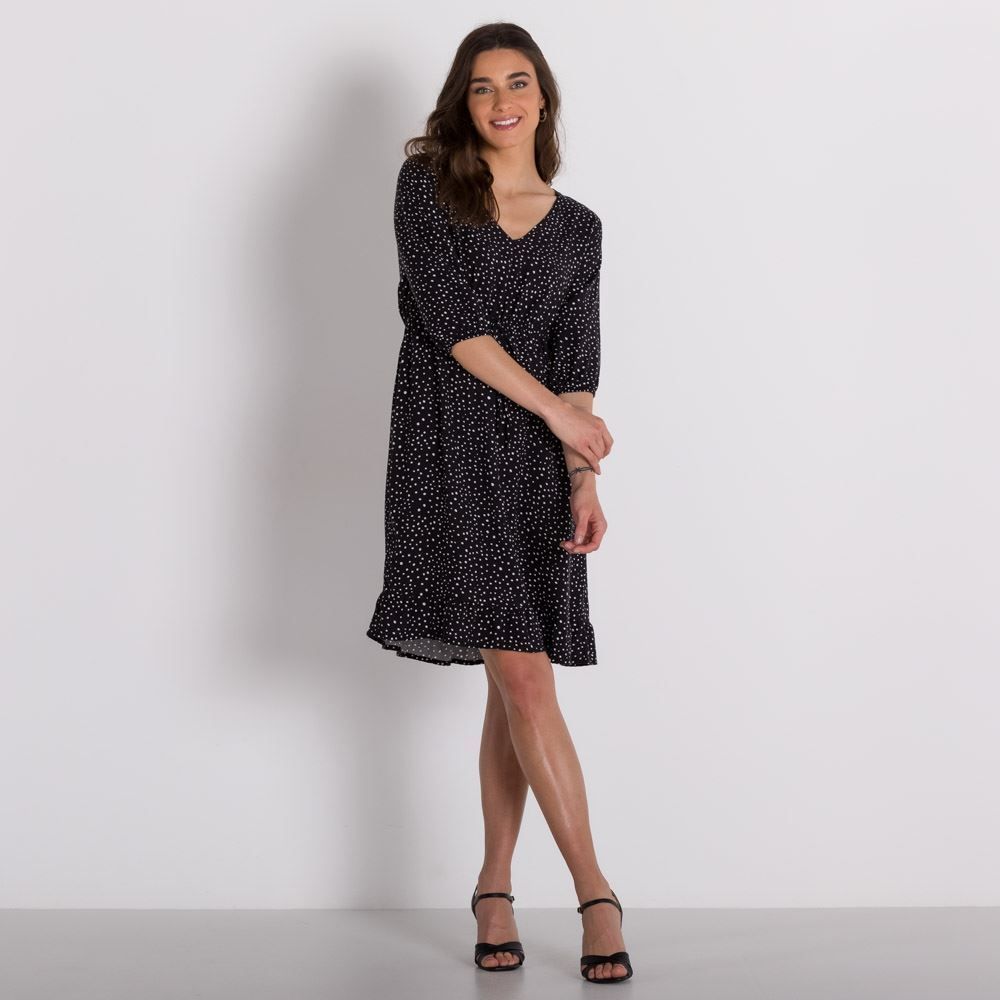 Vestido Meia Manga Poá Patricia Foster