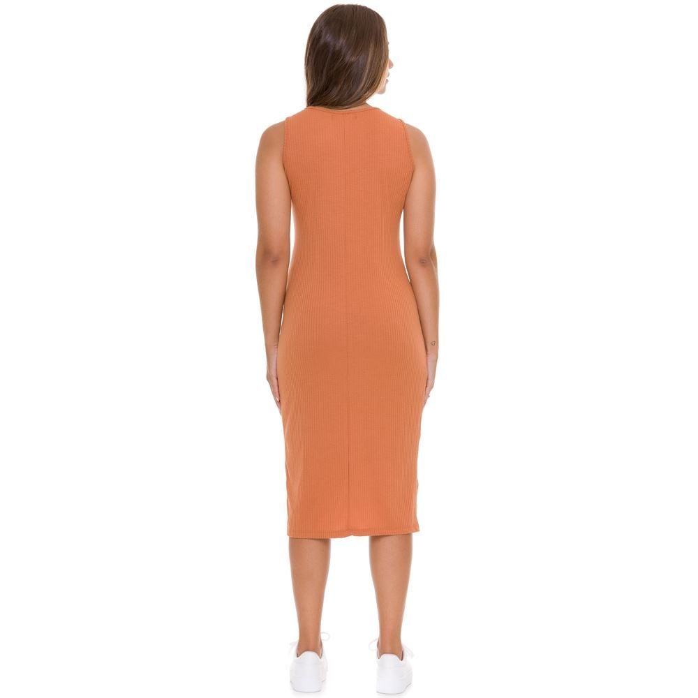 Vestido Midi com Fenda Canelado Patrícia Foster