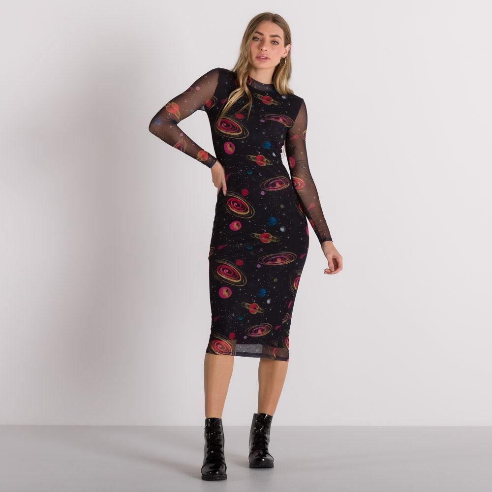 Vestido Tule Full Print Espaço Boby Blues