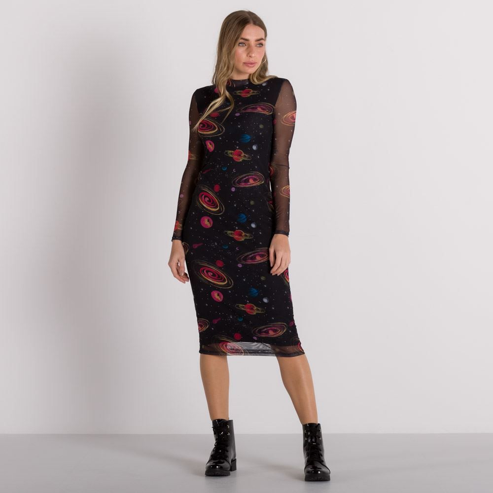 Vestido Tule Full Print Espaço Boby Blues