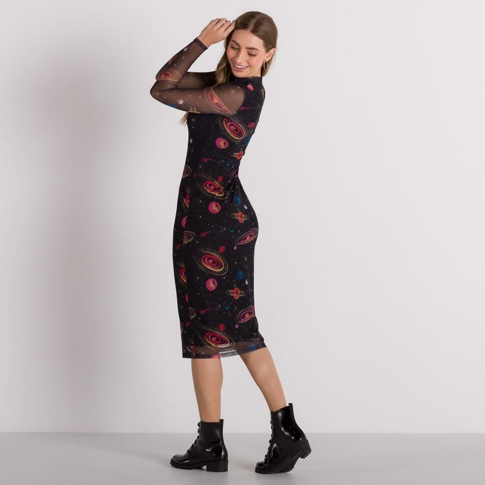 Vestido Tule Full Print Espaço Boby Blues