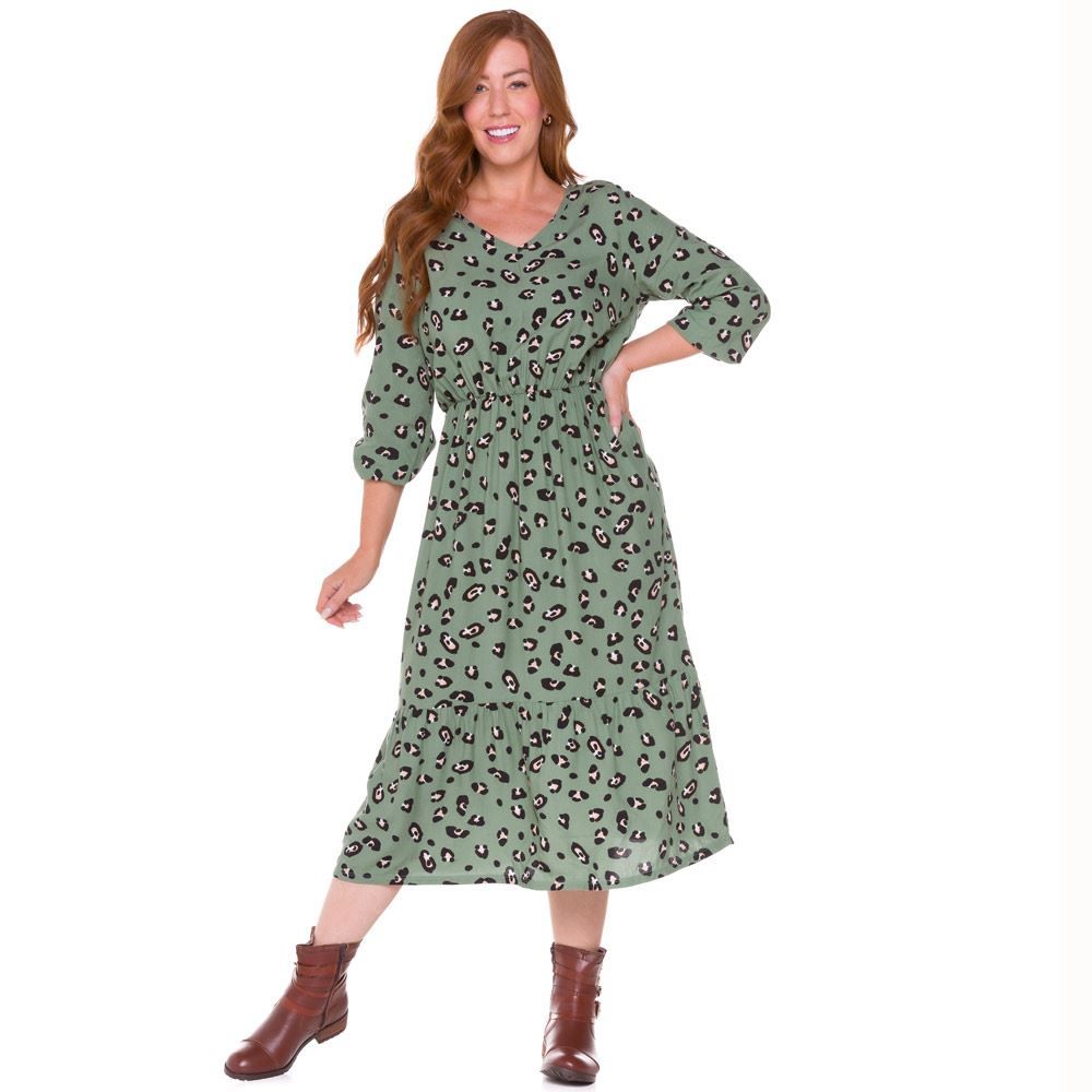 Vestido Viscose Onça com Babado Patrícia Foster