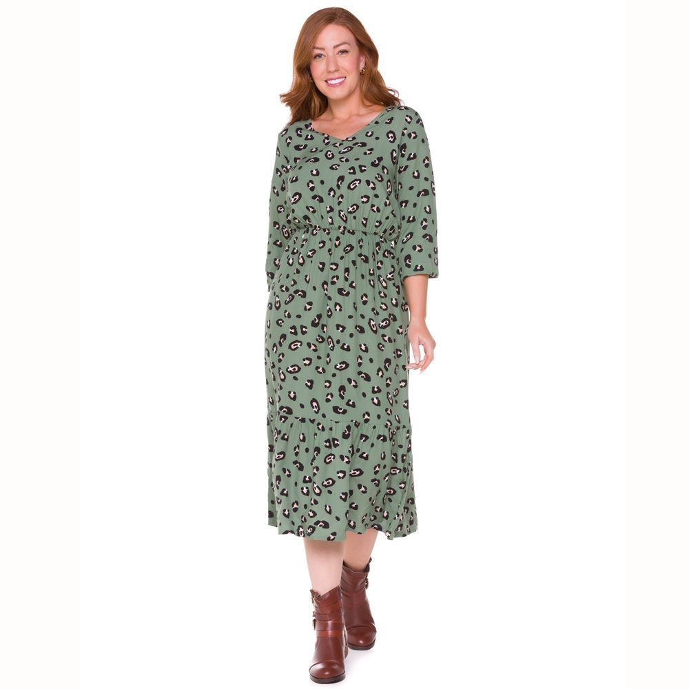 Vestido Viscose Onça com Babado Patrícia Foster