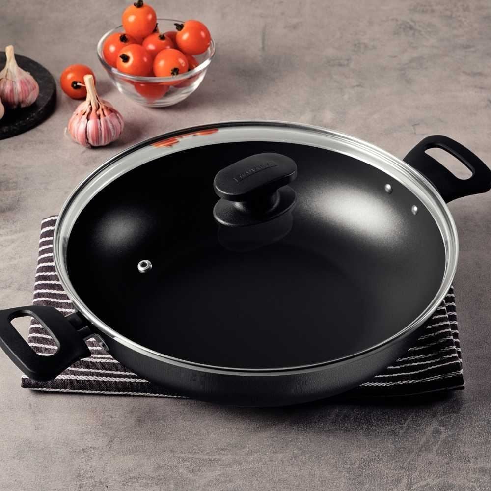 Wok Com Tampa De Vidro Loreto Tramontina 3,3 Litros - Grafite