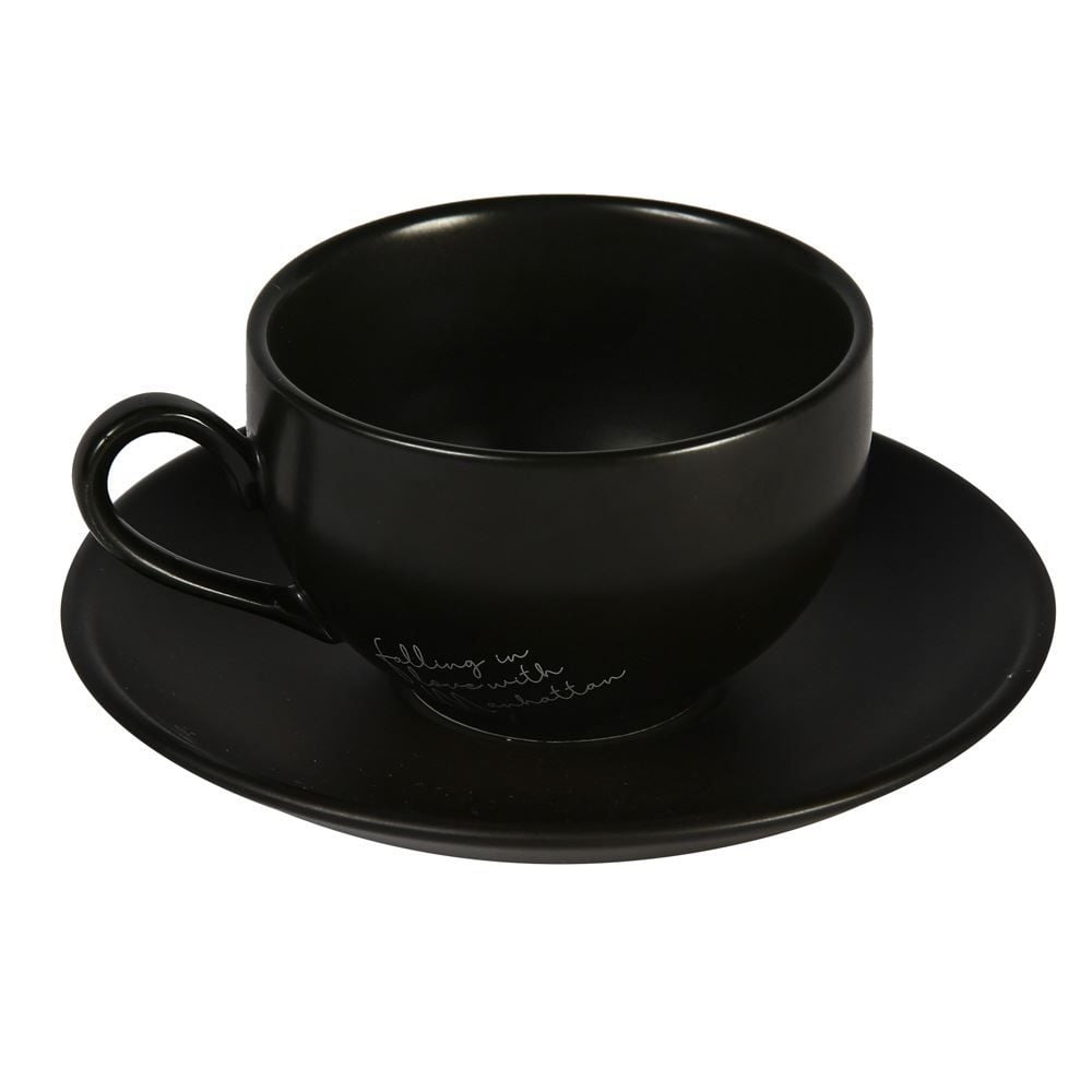 Xícara Com Pires Porcelana Manhattan Hauskraft 160 Ml - Preto