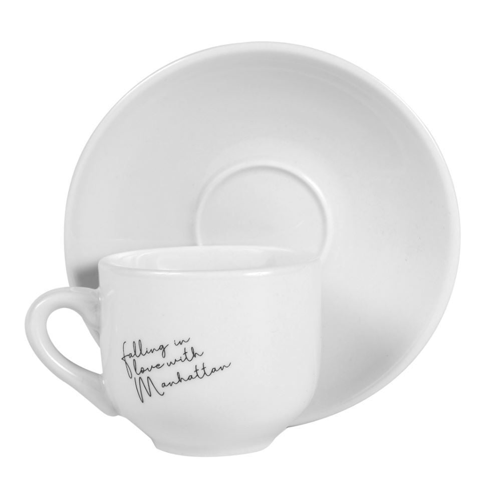 Xícara Com Pires Porcelana Manhattan Hauskraft 90 Ml - Branco