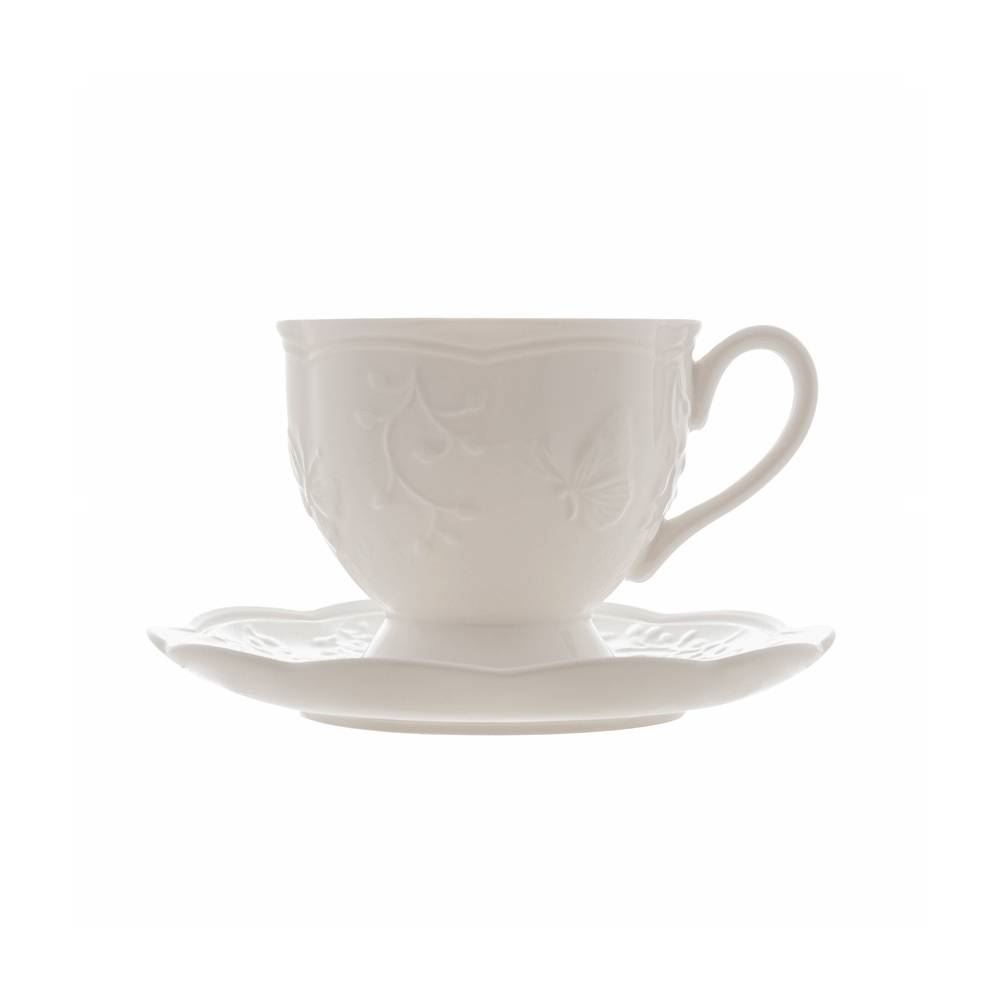 Xícara De Chá Com Pires Lyor De Porcelana Butterfly 200Ml - Branco